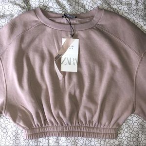 BRAND NEW zara pink/cream cropped sweatshirt